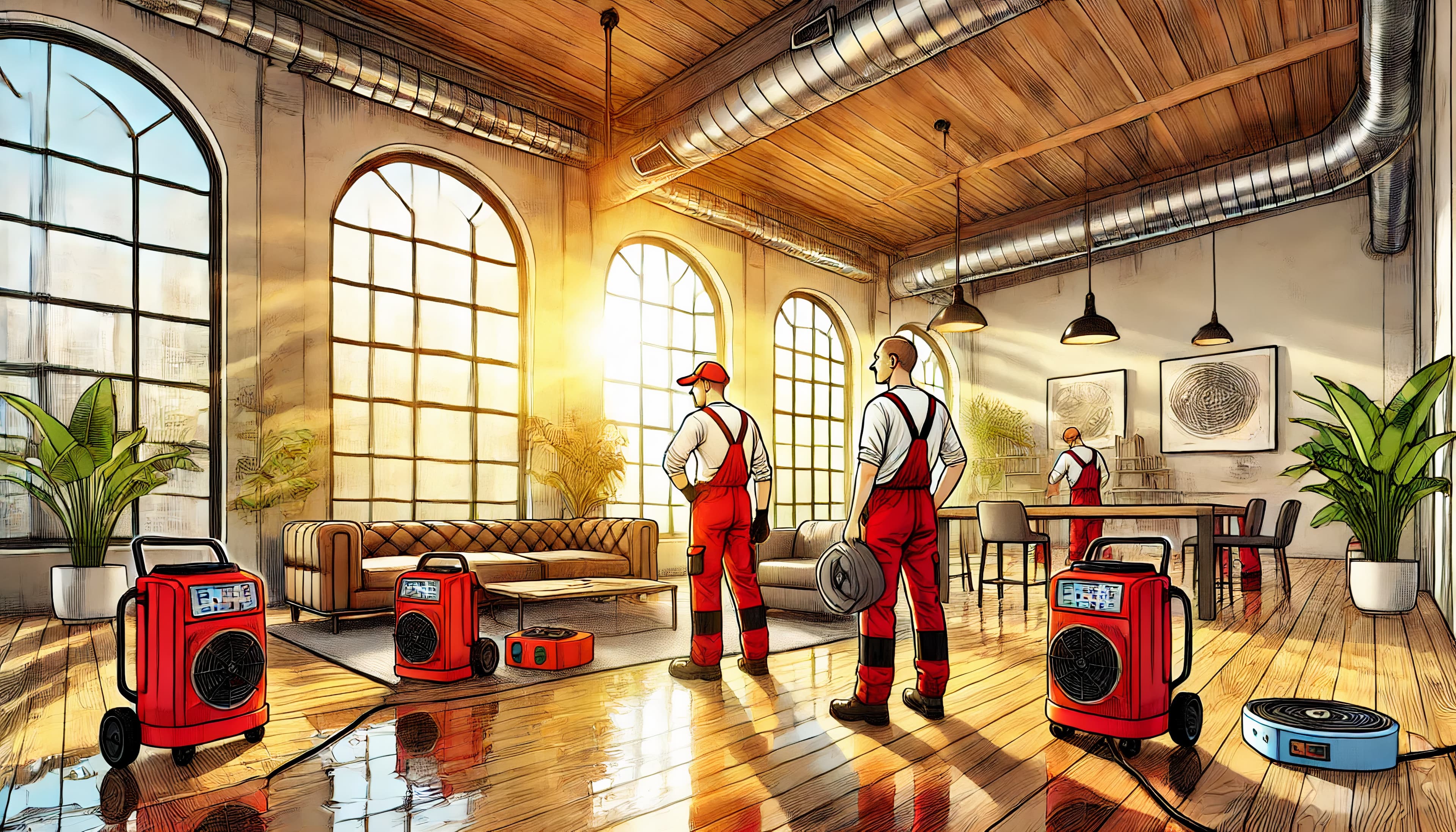 Commercial dehumidifiers drying a Chicago office